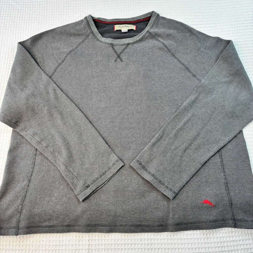 Tommy Bahama Mens XXL Gray Waffle Knit Thermal Long‎ Sleeve Raglan Shirt Logo